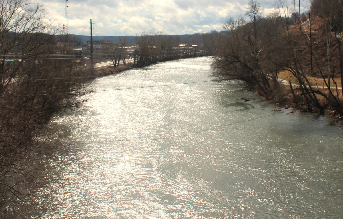 The French Broad River in Asheville's River Arts District.