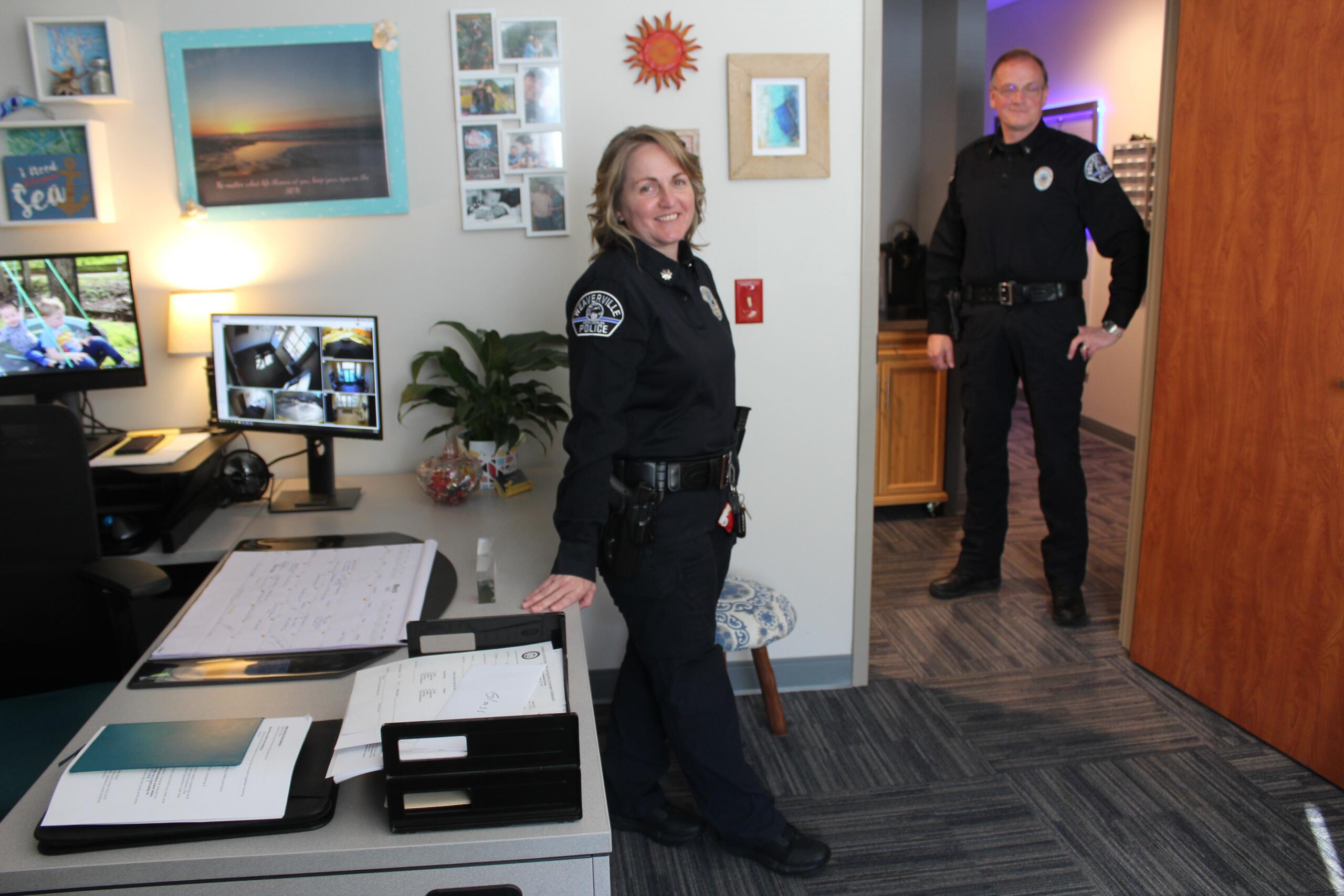 Weaverville Police Chief Somer Oberlin and retiring chief Ron Davis