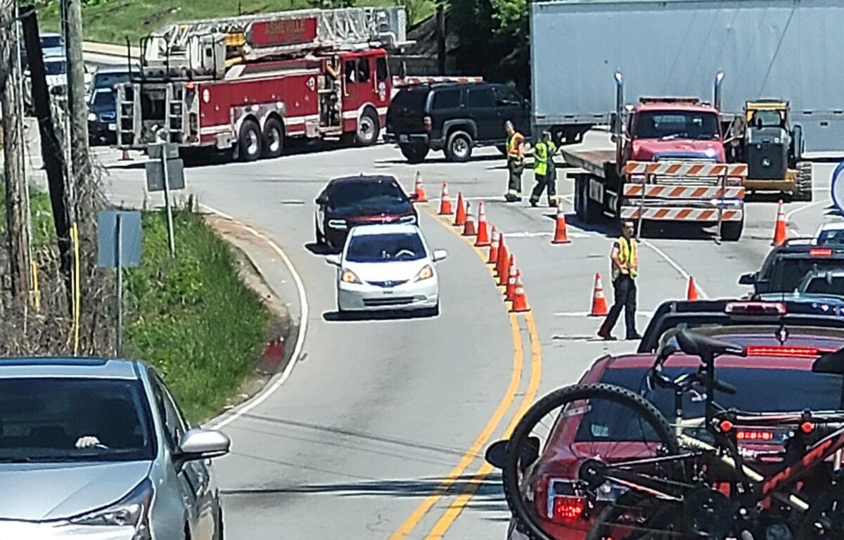 Traffic was being diverted around 1 p.m. Wednesday, May 1, on Sweeten Creek Road near Mills Gap.