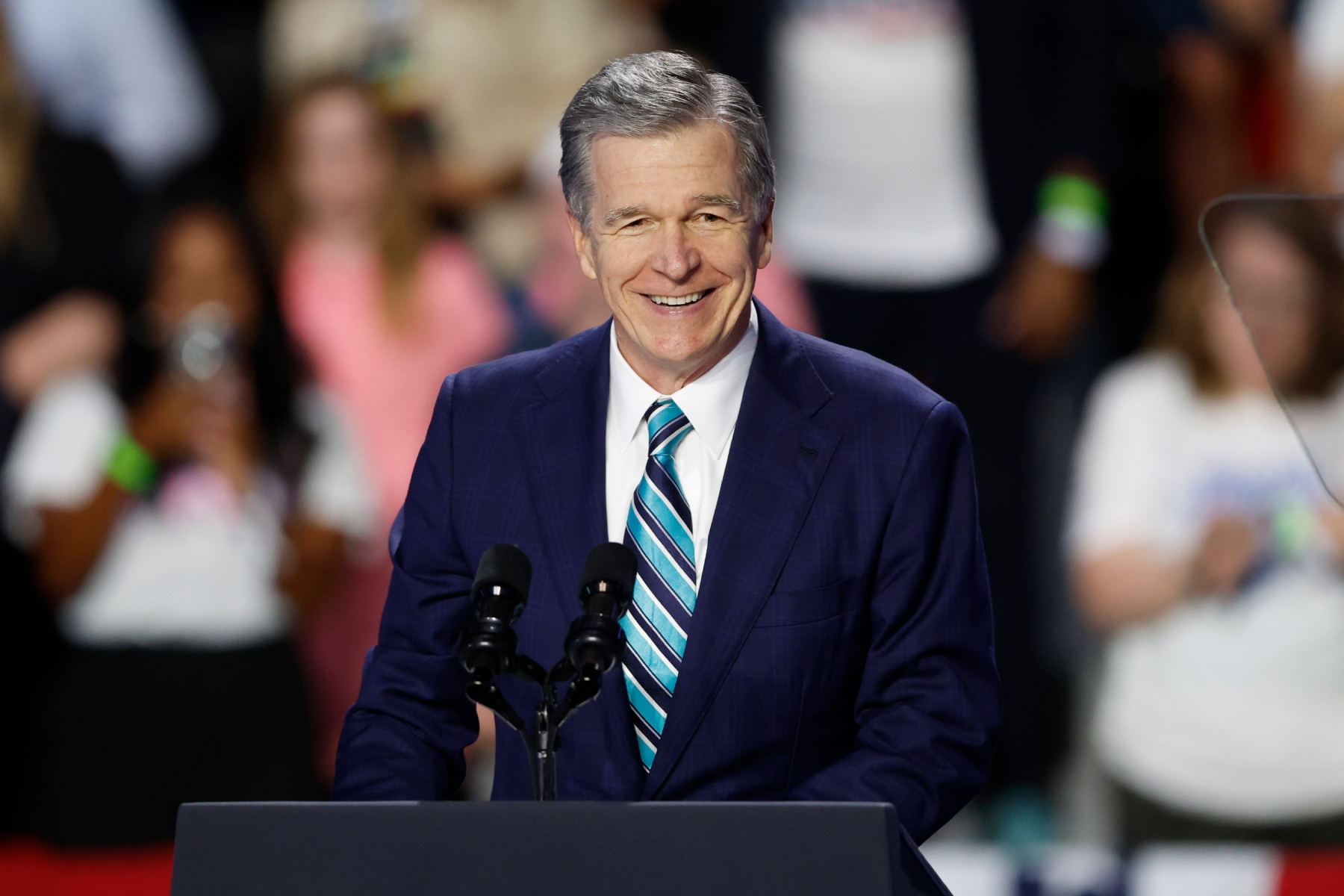 FILE - North Carolina Gov. Roy Cooper speaks at a campaign event for Democratic presidential nominee Vice President Kamala Harris in Charlotte, N.C., Thursday, Sept. 12, 2024. (AP Photo/Nell Redmond, File)