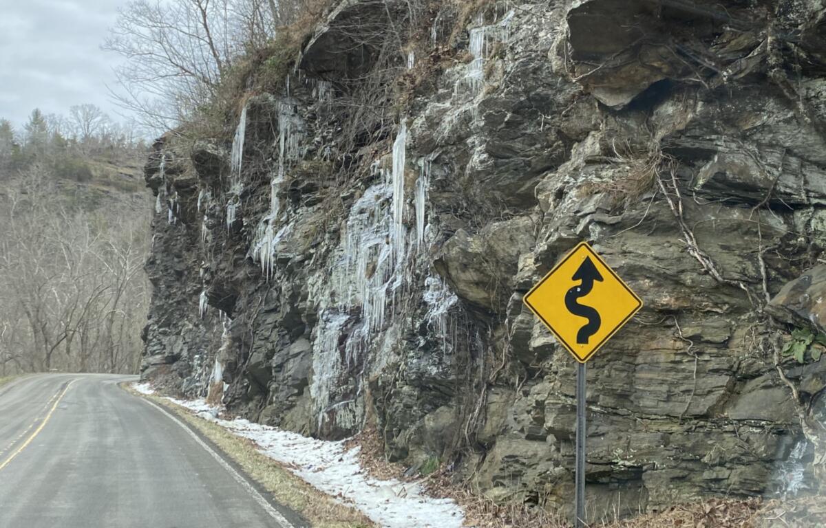 Winter driving road sign
