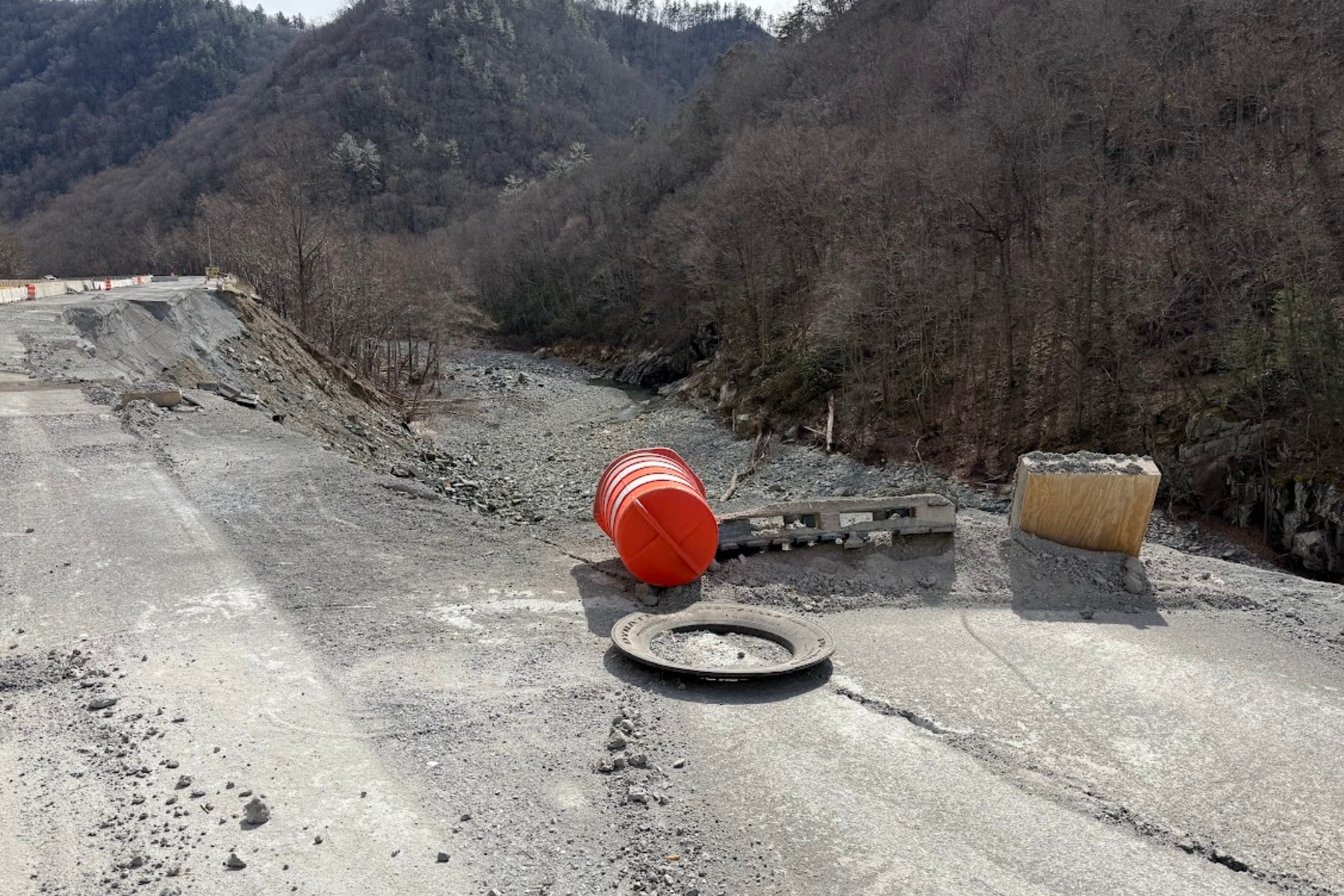 Eastbound lanes of Interstate 40 were severely damage by Tropical Storm Helene in late September.