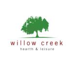 Willow Creek Hearth & Leisure logo: green tree graphic above a curved line and maroon text reading 'willow creek' with 'hearth & leisure' below.