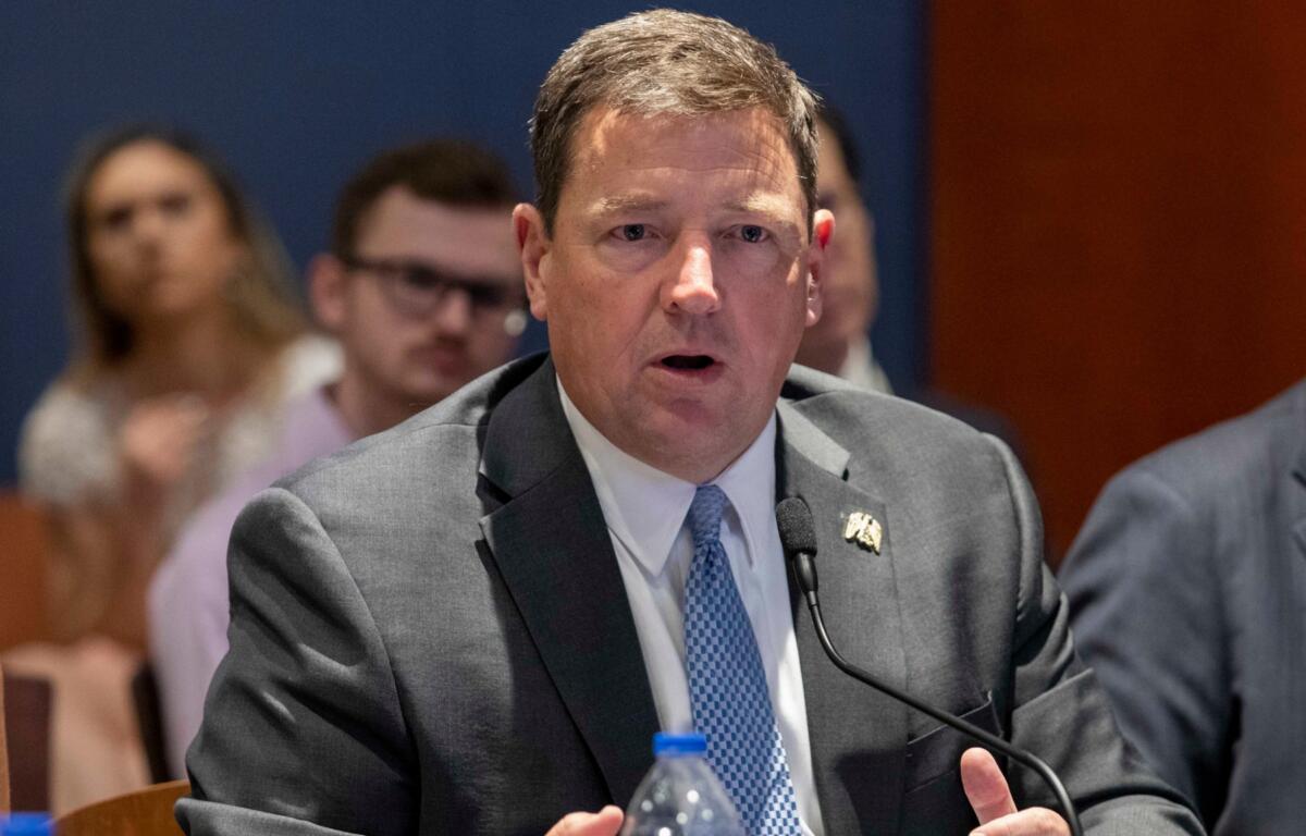 FILE - Ed Martin speaks at an event hosted by Rep. Matt Gaetz, R-Fla., at the Capitol in Washington, June 13, 2023. (AP Photo/Amanda Andrade-Rhoades, File)