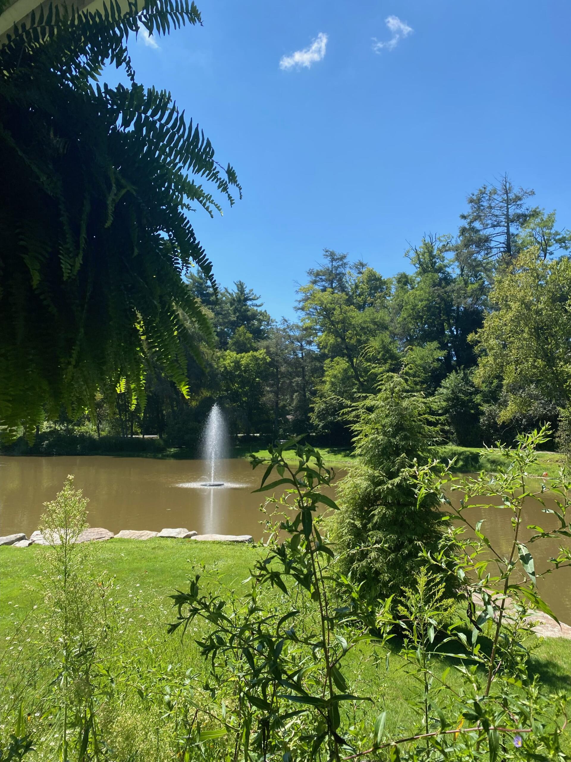 A fountain flows in a lakeside park in Blowing Rock, N.C.