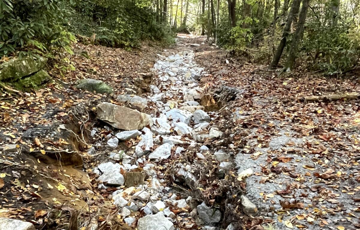 The Triple Falls Trail suffered damage in Tropical Storm Helene and was closed until repairs could be made. (Photo credit: DuPont State Recreational Forest)