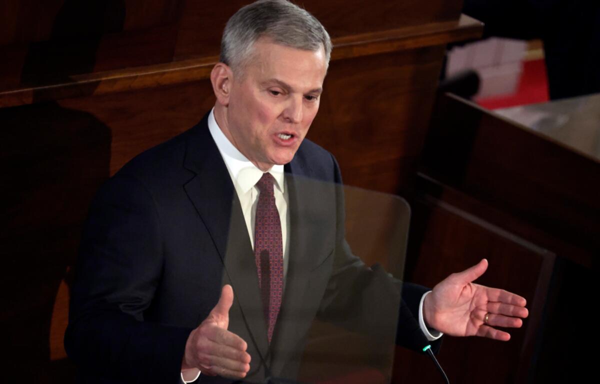 FILE - North Carolina Gov. Josh Stein delivers the State of the State address at the Legislative Building, March 12, 2025, in Raleigh N.C. (AP Photo/Chris Seward, File)