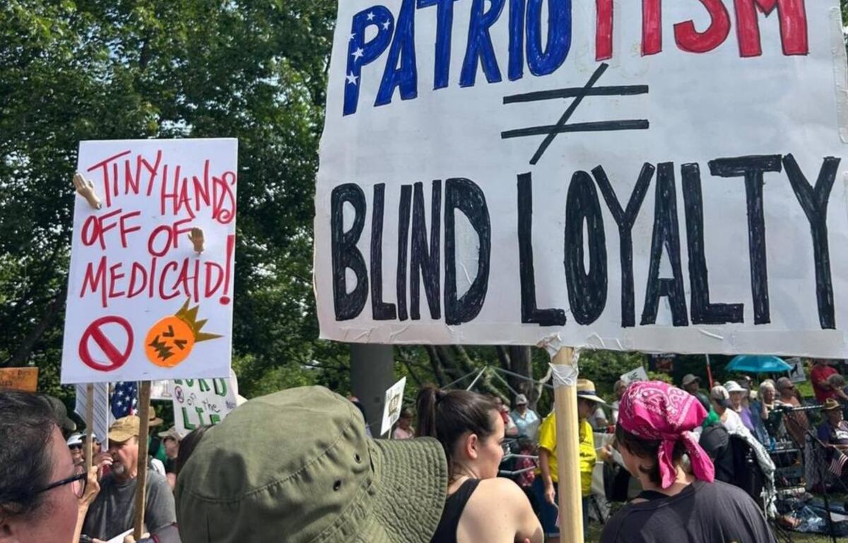 Thousands of demonstrators gathered in downtown Asheville on Saturday in coordinated protests against President Donald Trump