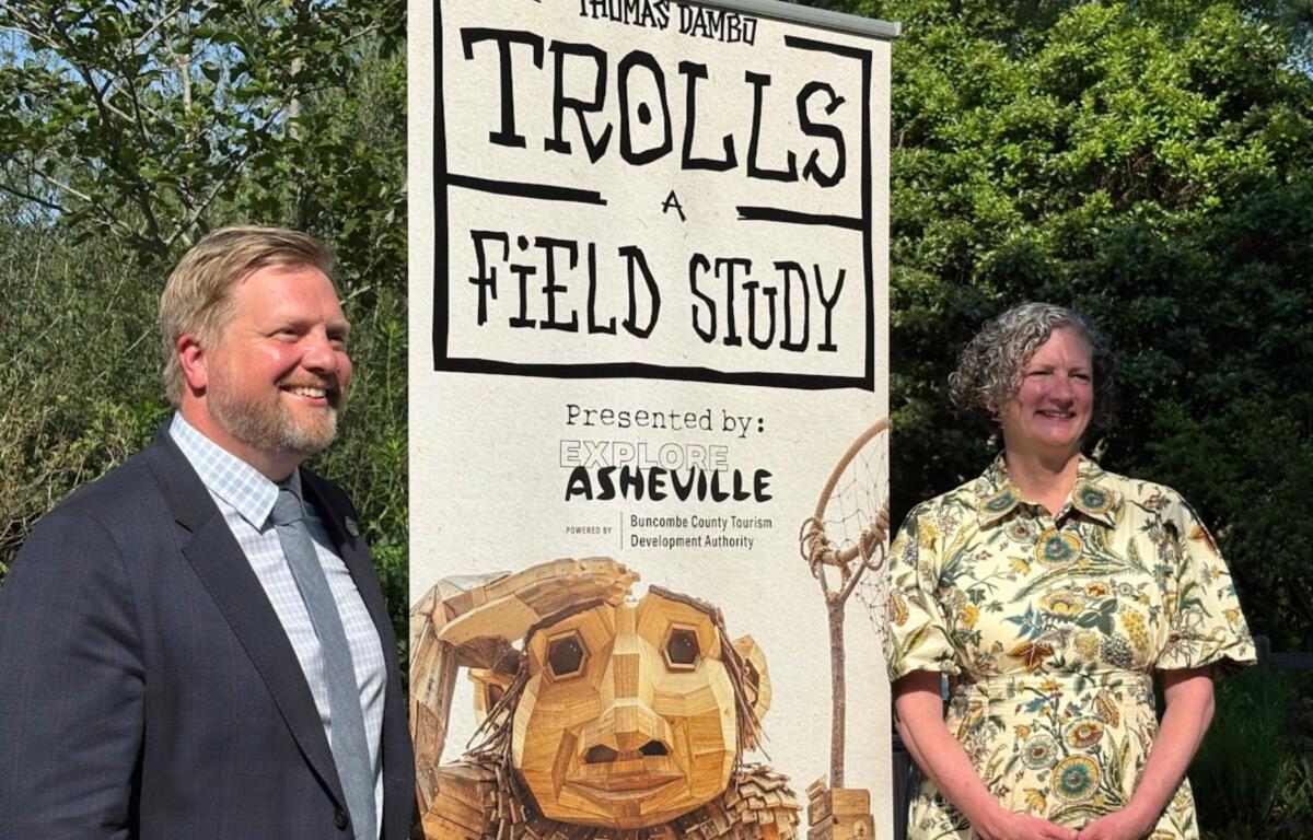 North Carolina Arboretum Executive Director Drake Fowler and Vic Isley, president and CEO of Explore Asheville and the Buncombe County TDA, on Thursday announced the coming of an outdoor art exhibition by renowned Danish artist Thomas Dambo.
