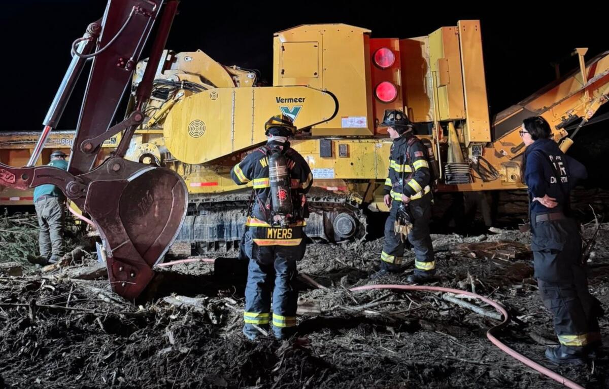 A storm cleanup crew’s industrial grinder caught fire late Thursday night, prompting a response from Woodfin firefighters.