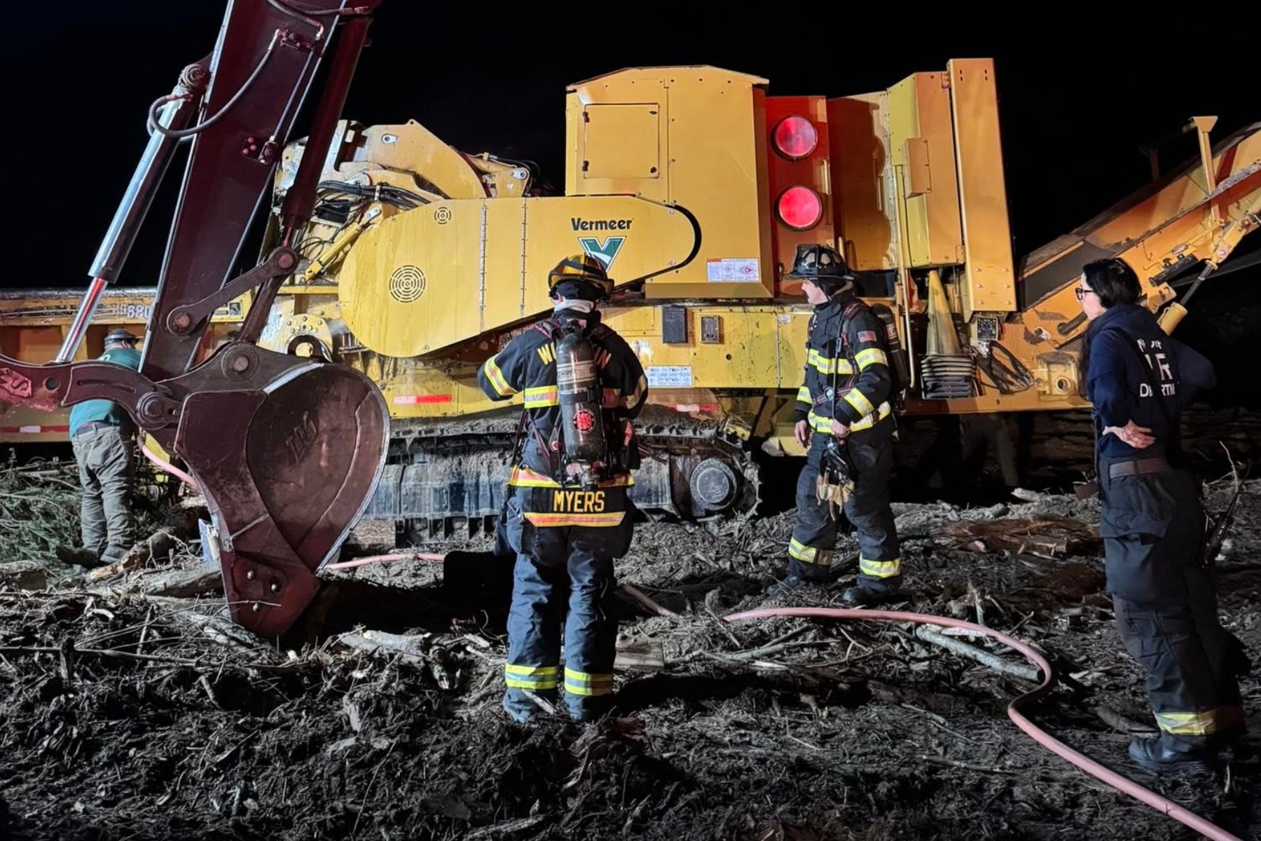 A storm cleanup crew’s industrial grinder caught fire late Thursday night, prompting a response from Woodfin firefighters.