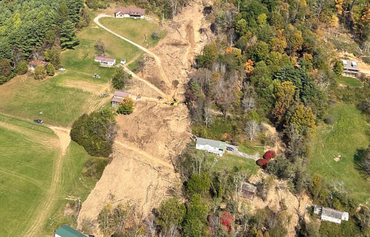 This photo of a landslide near Vilas, North Carolina, was taken Oct.13, 2024, as part of Hurricane Helene LASER response. (Photo credit: USGS/Jonathan Godt)