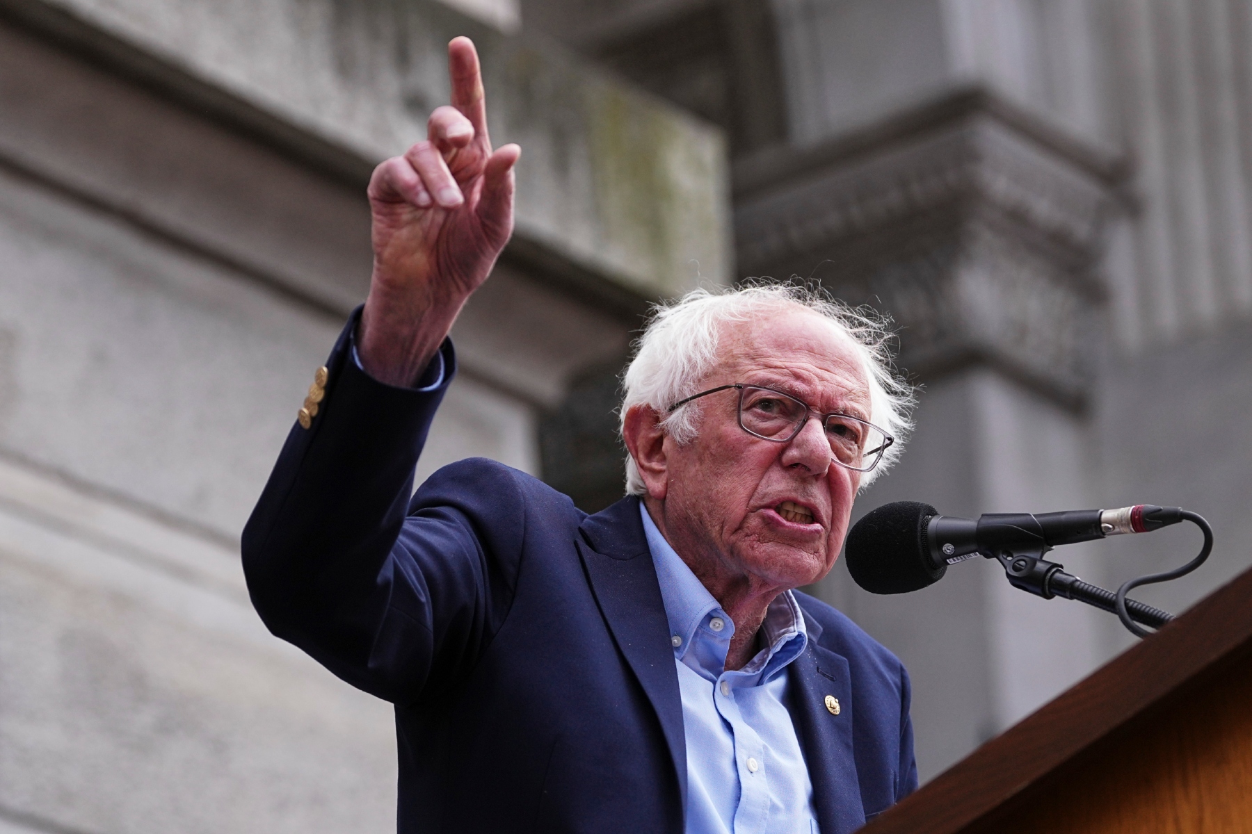 Sen. Bernie Sanders, I-Vt., speaks to demonstrators during a May Day rally outside City Hall in Philadelphia, Thursday, May 1, 2025. (AP Photo/Matt Rourke)