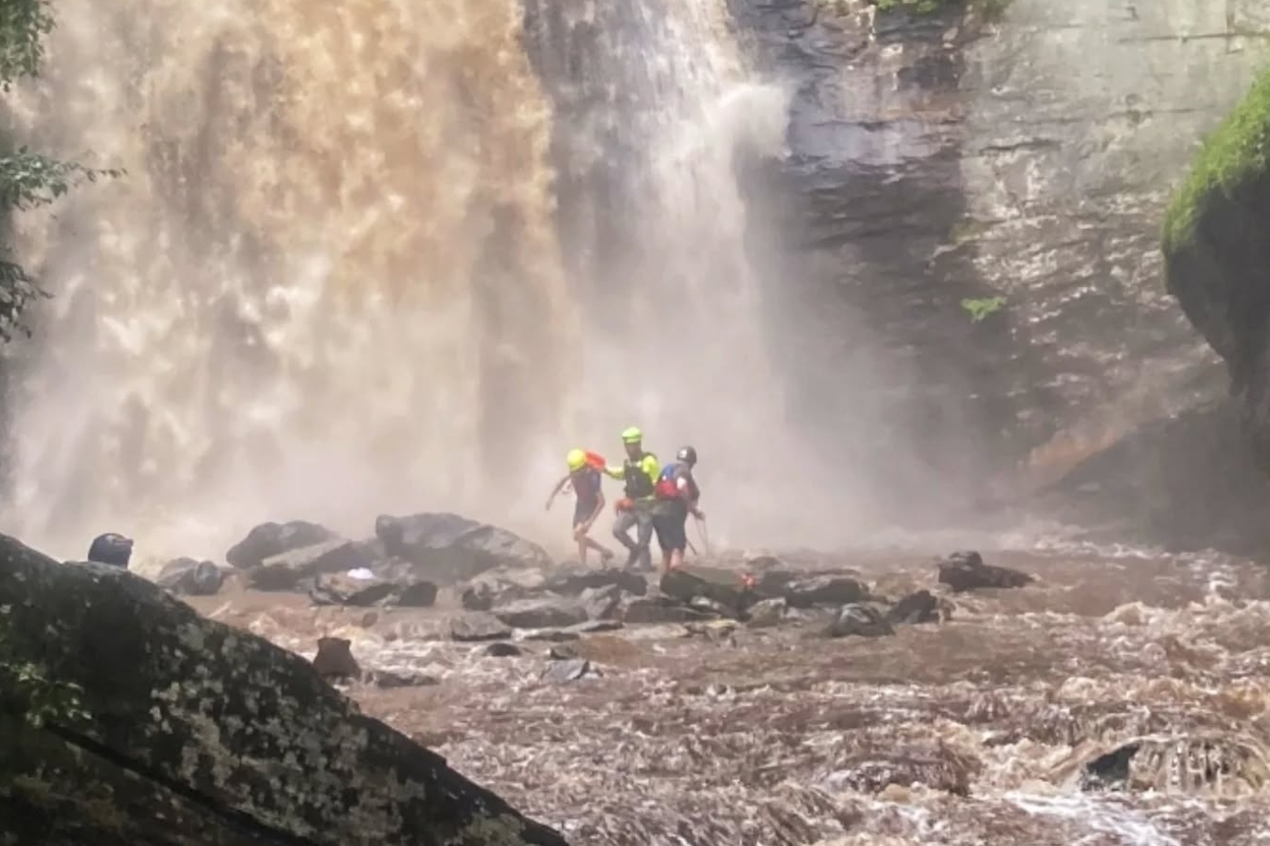 Transylvania County Rescue Squad, along with Transylvania County EMS, Brevard Fire Department and the Transylvania County Sheriff’s Office, responded after the child became trapped on the far side of the river at Looking Glass Falls during a flash flood.