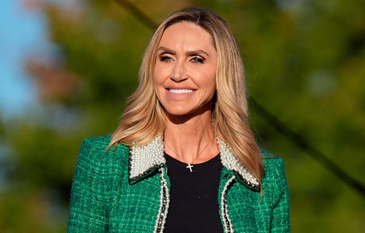 FILE - Republican National Committee co-chair Lara Trump arrives at a campaign rally, Oct. 5, 2024, in Butler, Pa. (AP Photo/Evan Vucci, File)