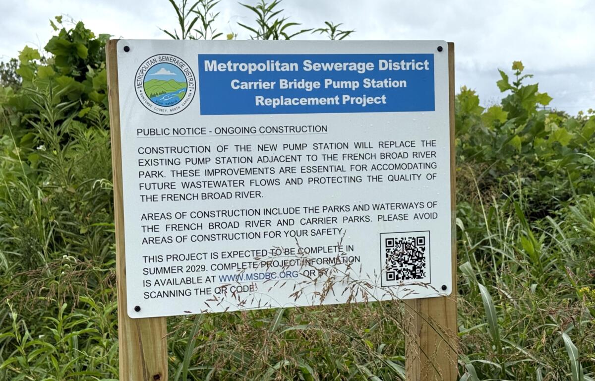Construction is beginning this month on a multi-year project to replace the Metropolitan Sewerage District’s Carrier Bridge Pump Station along the French Broad River, with river access closures expected during parts of the work.