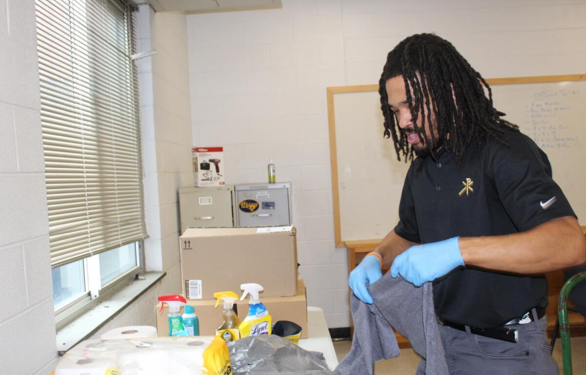 Christos Foundation director of community partnerships Nicholas Lovelace directed the makeover efforts for a serenity room at T.C. Roberson High School.
