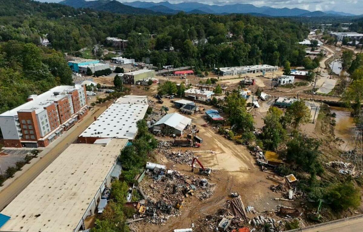 Debris is seen in the aftermath of Hurricane Helene, Monday, Sept. 30, 2024, in Asheville, N.C. (AP Photo/Mike Stewart)