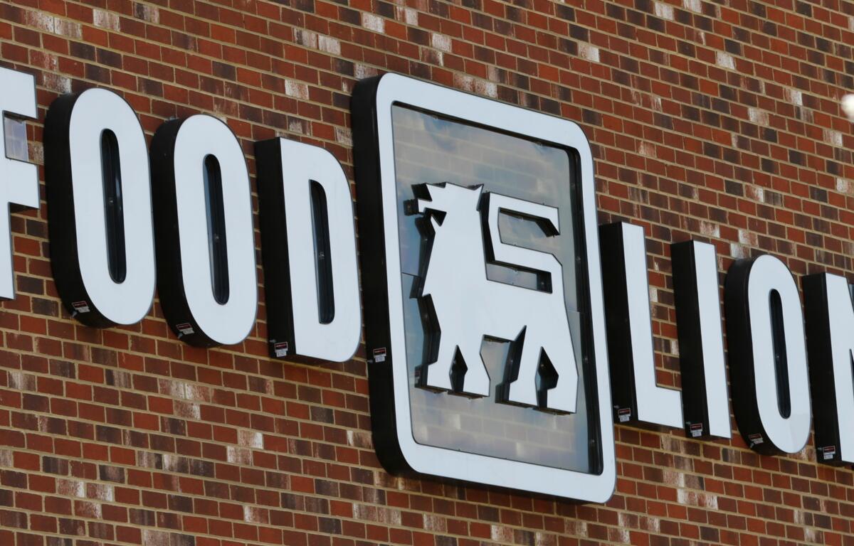 A Food Lion grocery store sign at a Food Lion store in Richmond, Va., Wednesday, June 24, 2015. Dutch retailer Royal Ahold NV, which operates U.S. supermarket chains Stop & Shop and Giant, has agreed to merge with its Belgian counterpart Delhaize Group, which operates the Hannaford and Food Lion stores in the eastern United States. (AP Photo/Steve Helber)