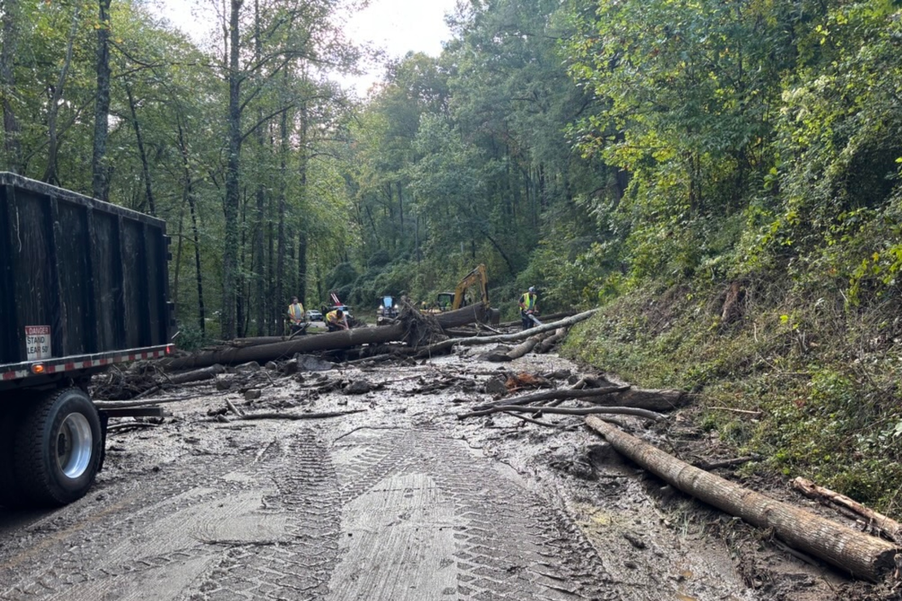 The Gatlinburg Bypass remains closed as crews continue cleanup efforts following a significant landslide Saturday morning