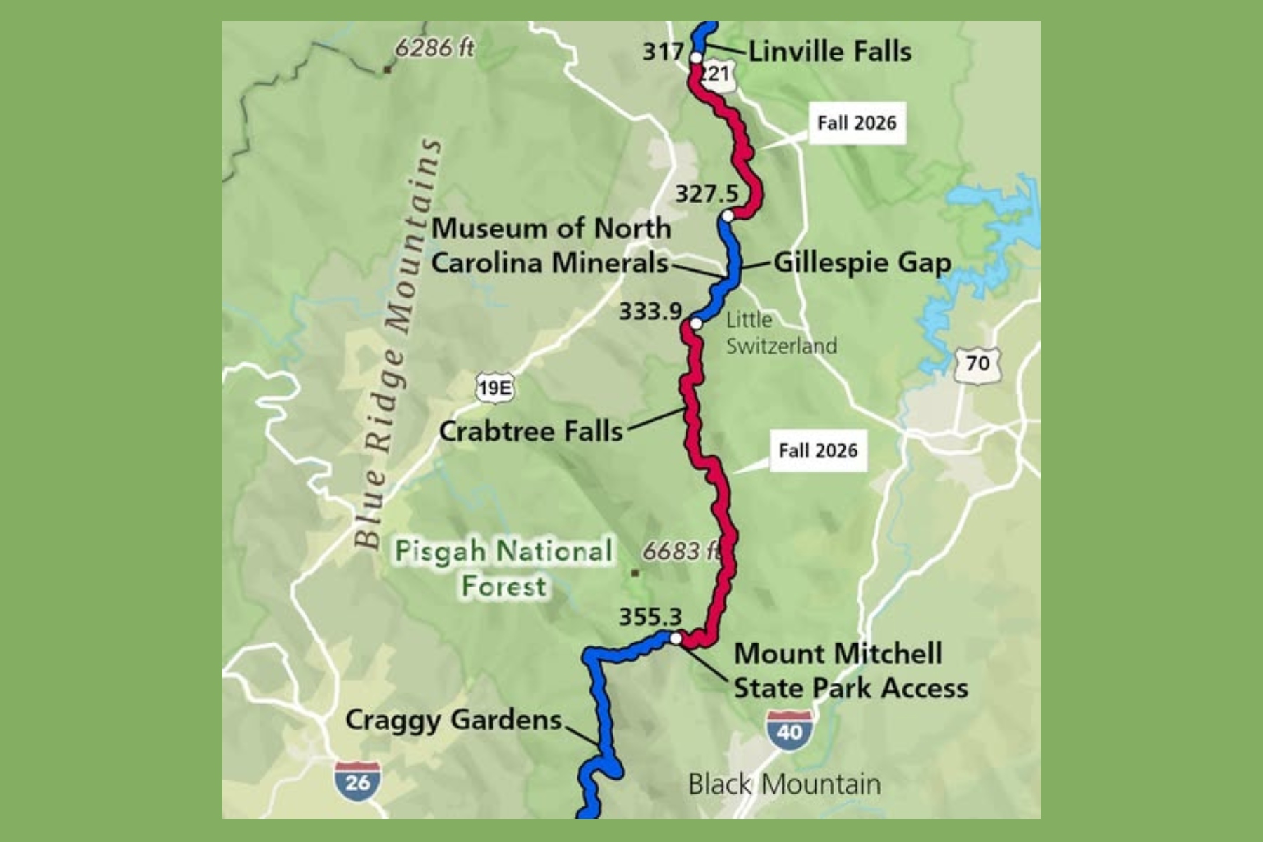 The National Park Service said landslide repairs have been completed at mileposts 375 and 380