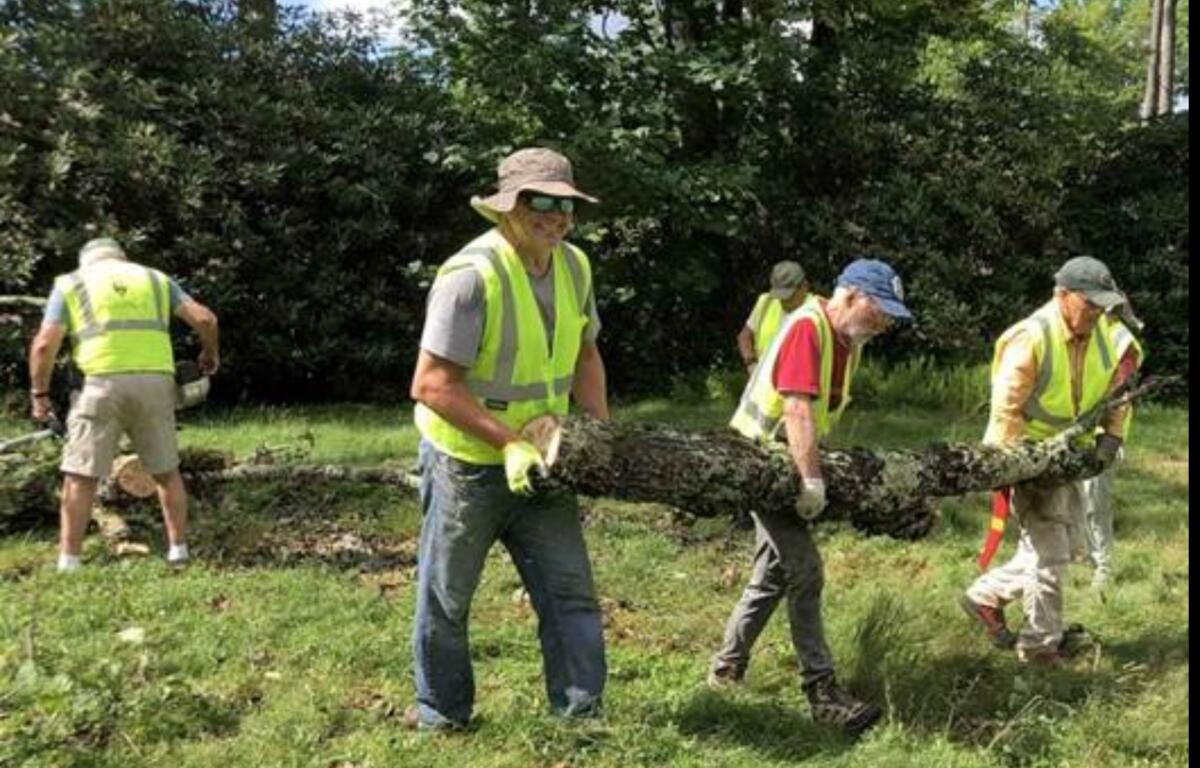 NPS volunteers clear Hurricane Helene storm damage from Julian Price Campground. Photo by NPS volunteer B.Owens.