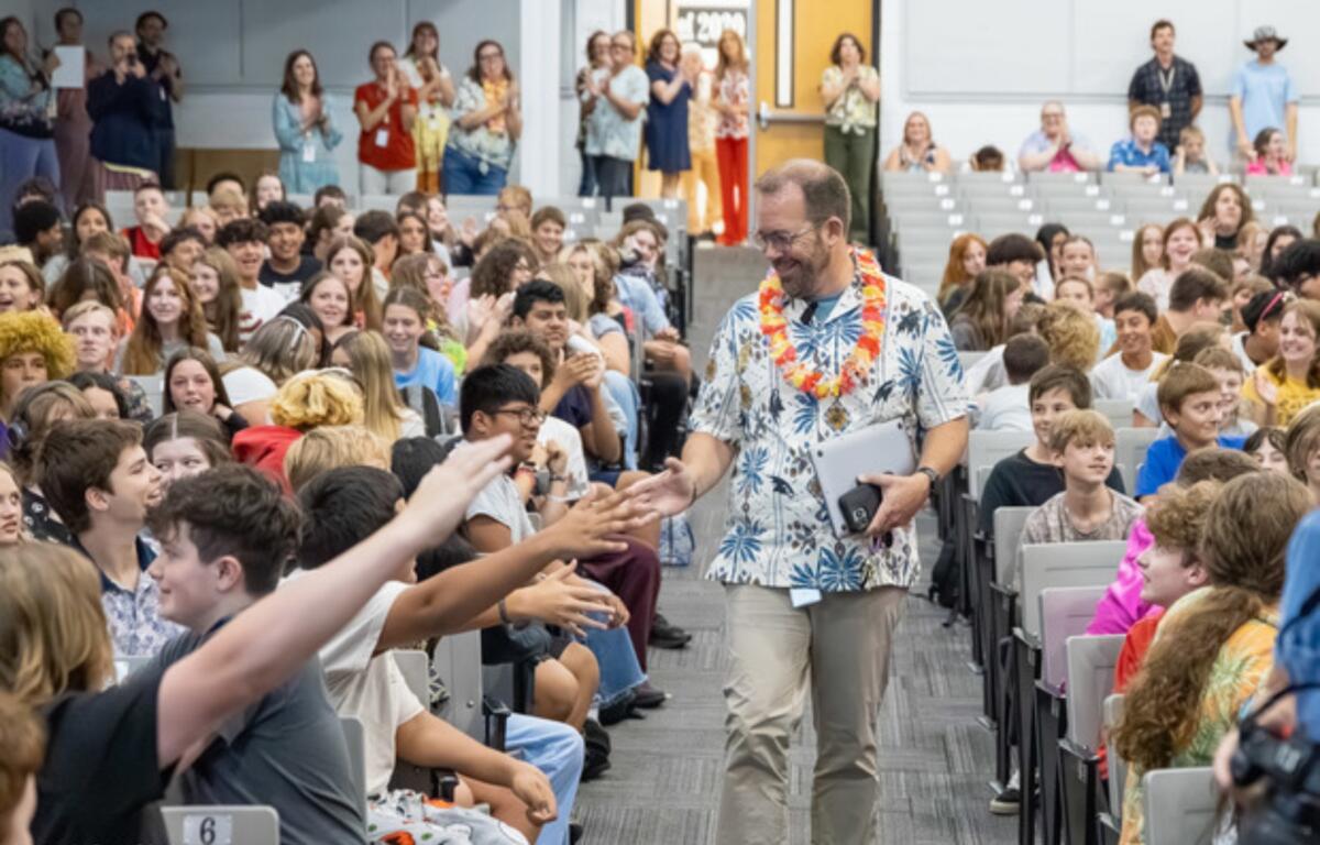 Nicholas Honeycutt named Buncombe County Schools Principal of the Year during ceremony with students, staff, and family
