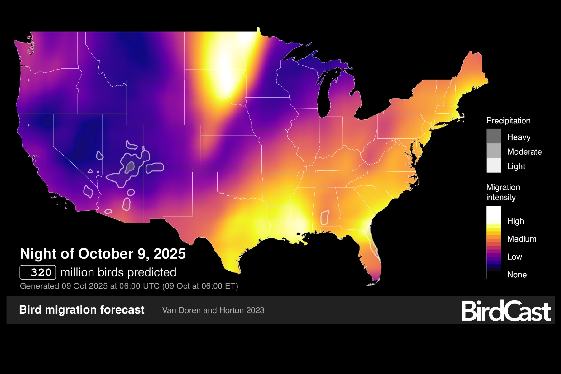 BirdCast migration forecast map