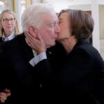 FILE - North Carolina Lt. Gov. Rachel Hunt, right, kisses her father, former North Carolina Gov. Jim Hunt, left, after she presided over the Senate session at the Legislative Building, Jan. 8, 2025, in Raleigh, N.C. (AP Photo/Chris Seward, File)
