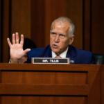 Sen. Thom Tillis, R-N.C., speaks as FBI Director Kash Patel appears before the Senate Judiciary Committee for his first oversight hearing, Tuesday, Sept. 16, 2025, at the Capitol in Washington. (AP Photo/Julia Demaree Nikhinson)
