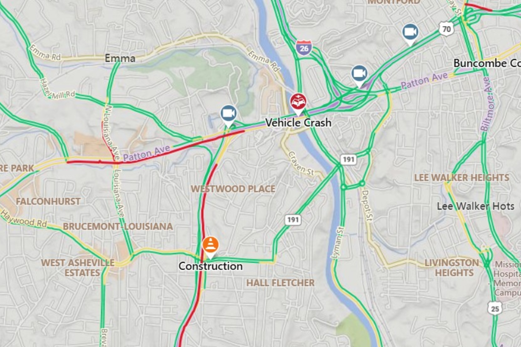 NCDOT map of I-240 crash