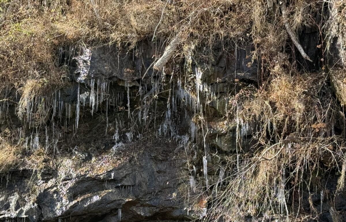 Icicles on rocks along the Blue Ridge Parkway