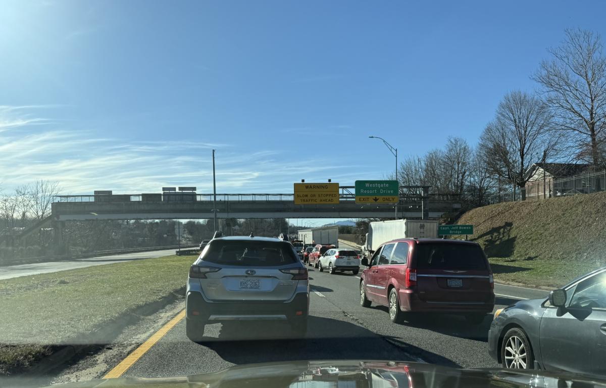 Traffic backs up on Bowen Bridge after a crash Monday.