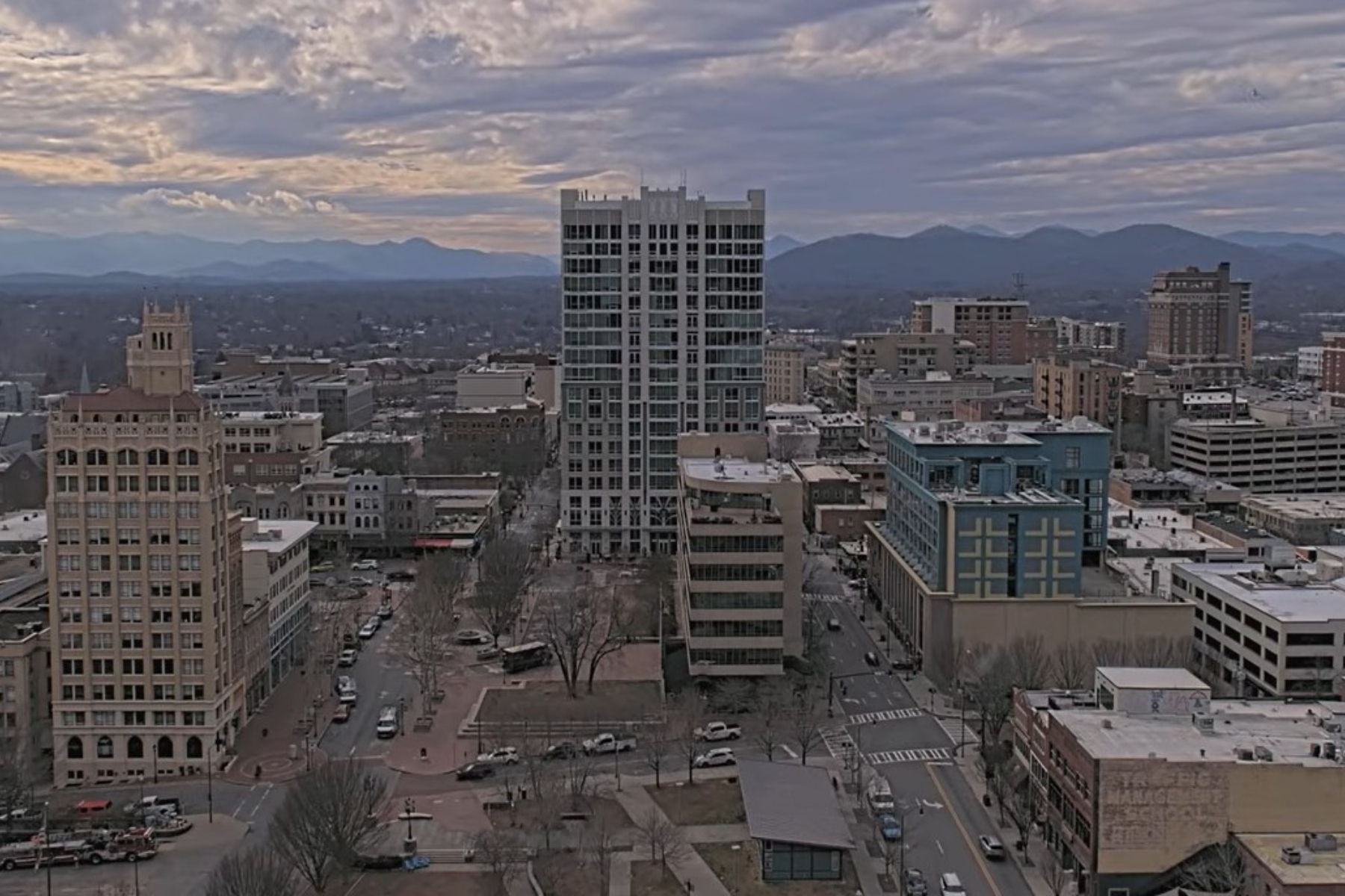 Downtown Asheville seen from the Buncombe County Courthouse web camera