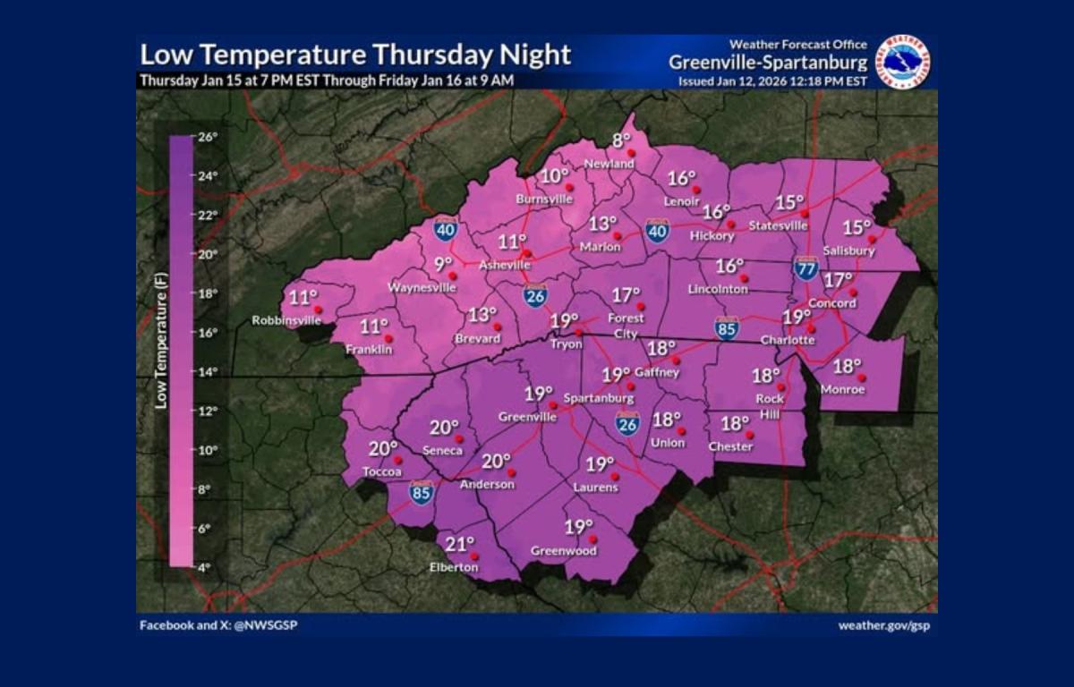 NWS Thursday night lows