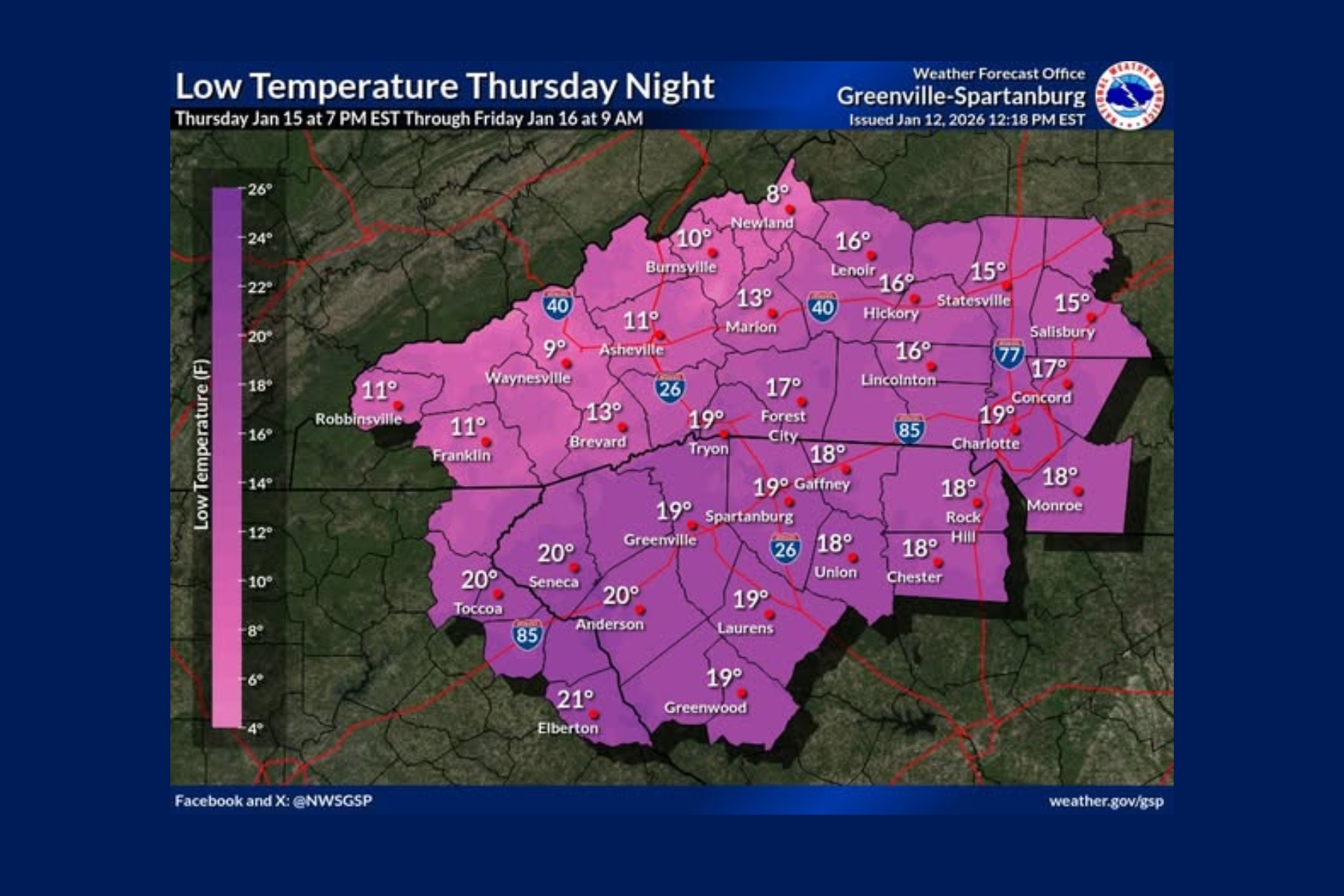 NWS Thursday night lows