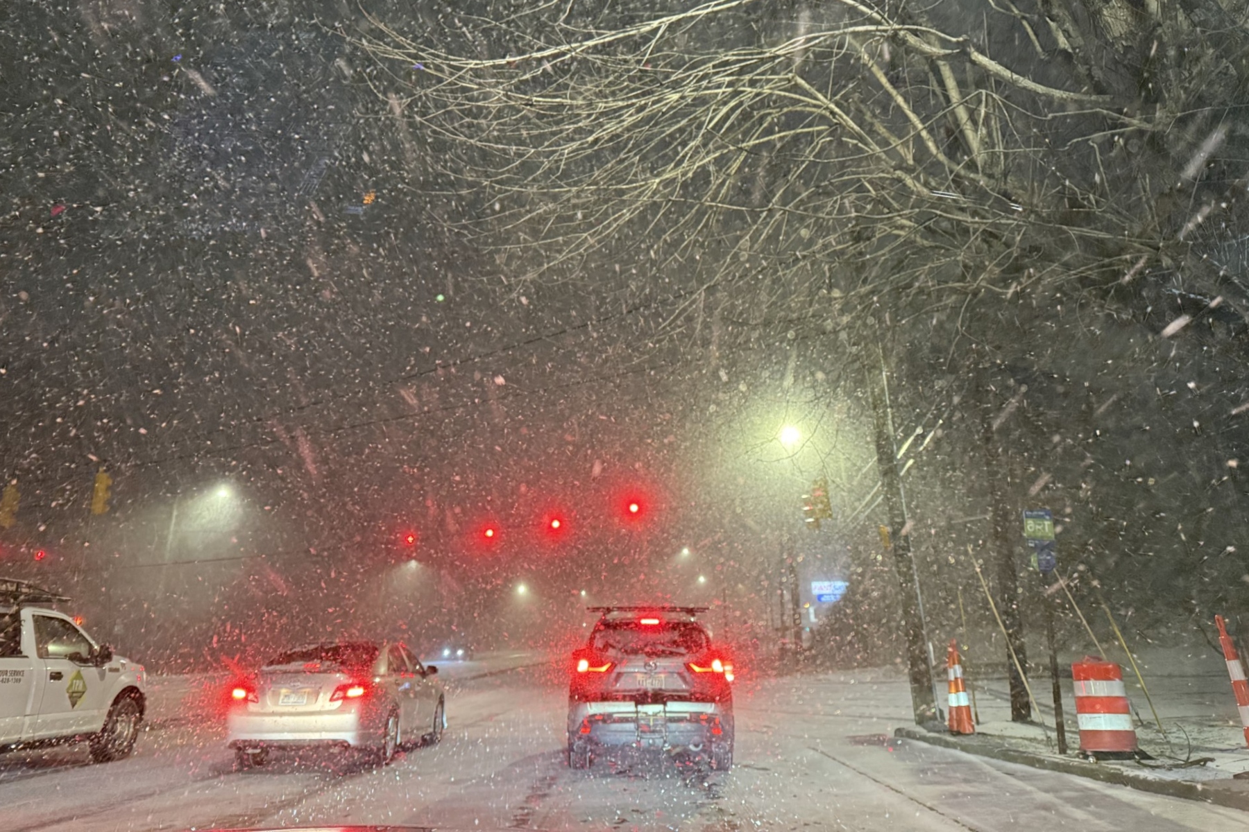 Snowy Patton Avenue near the Burger King headed toward downtown Asheville