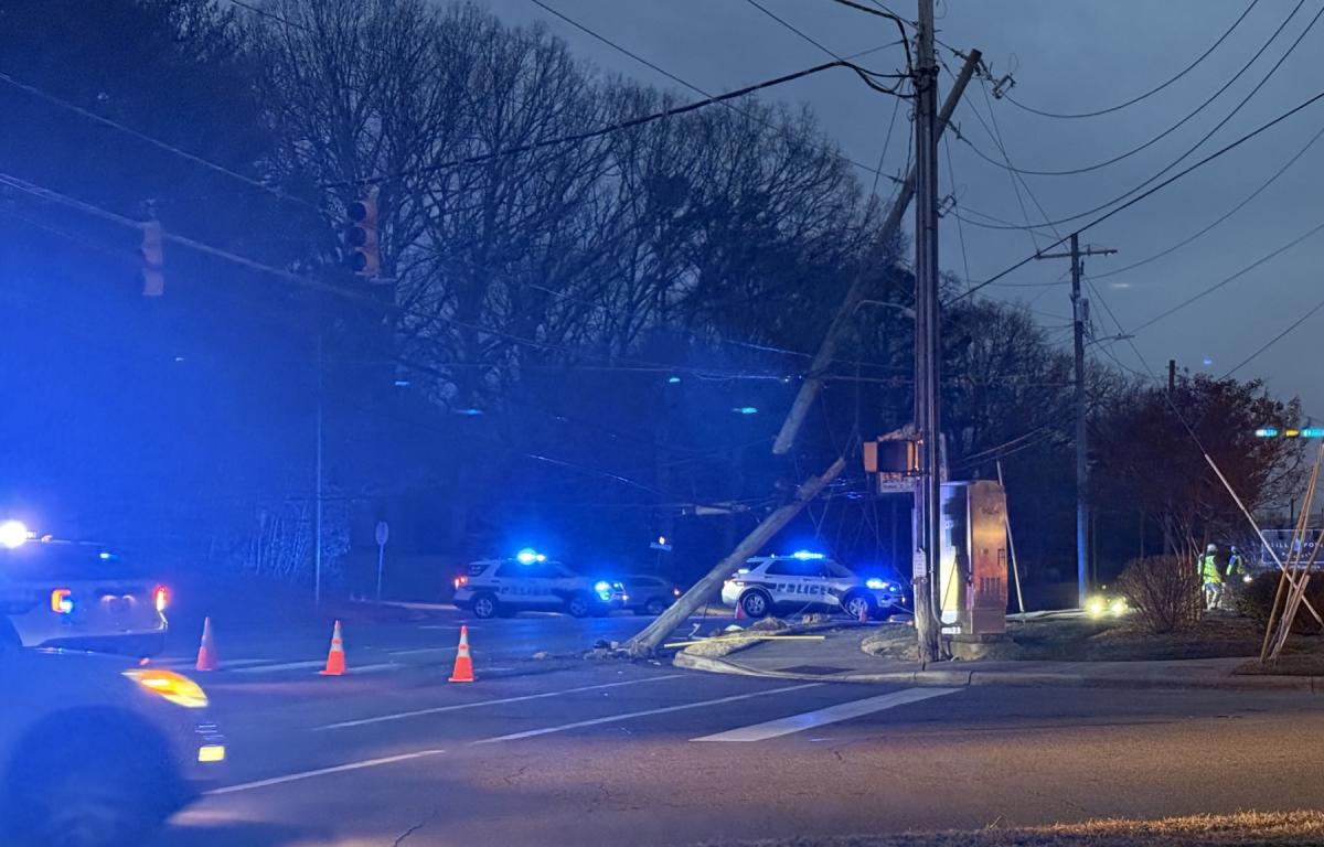 Tunnel Road was closed Wednesday morning after a crash snapped a utility pole near Beverly Road, causing major traffic congestion.