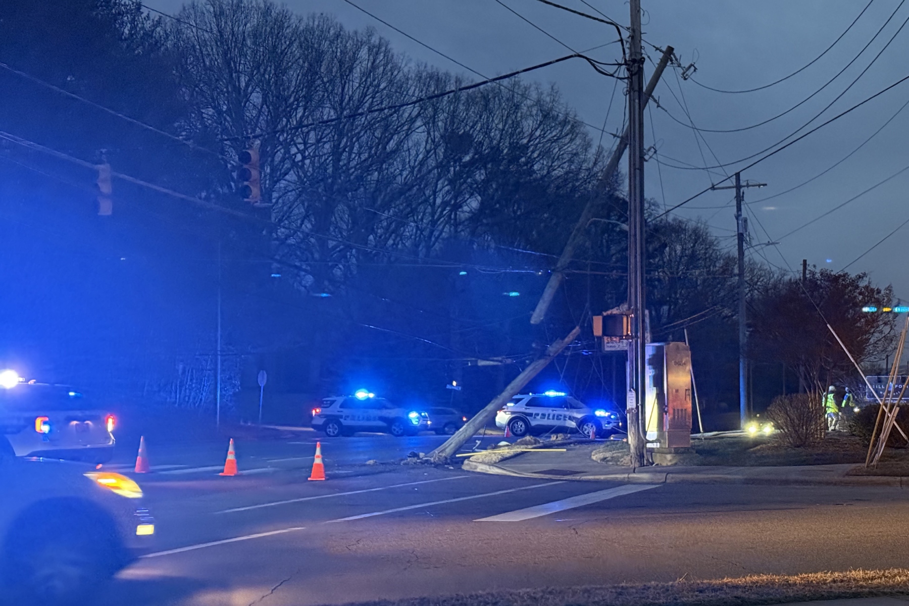 Tunnel Road was closed Wednesday morning after a crash snapped a utility pole near Beverly Road, causing major traffic congestion.