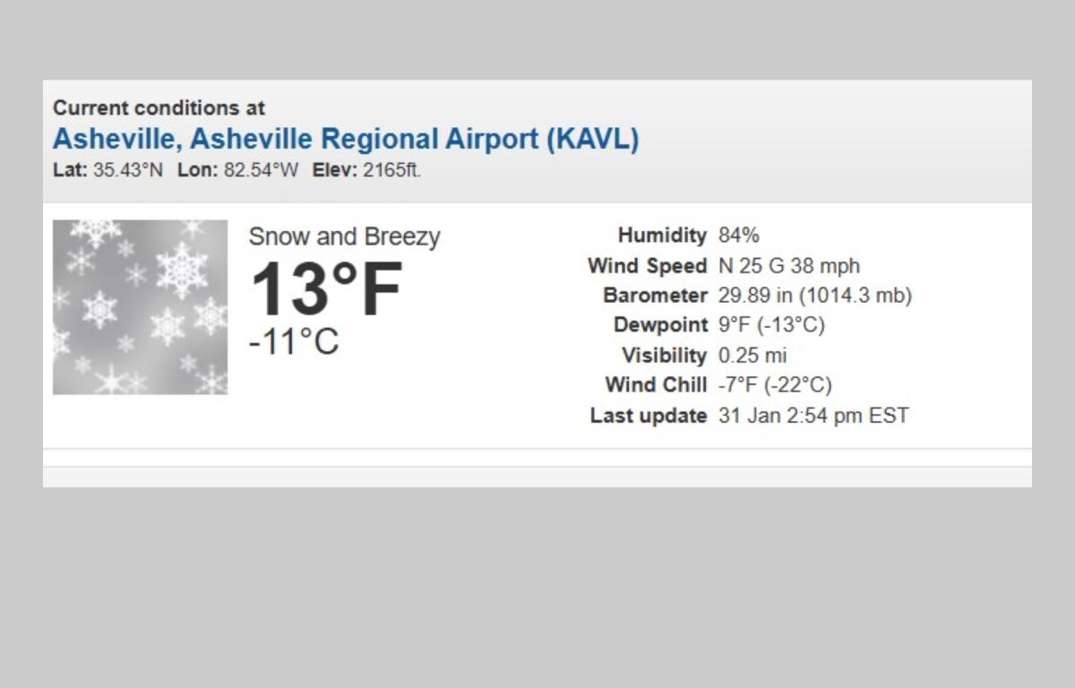 Conditions at Asheville Regional Airport just before 3 p.m. Saturday.