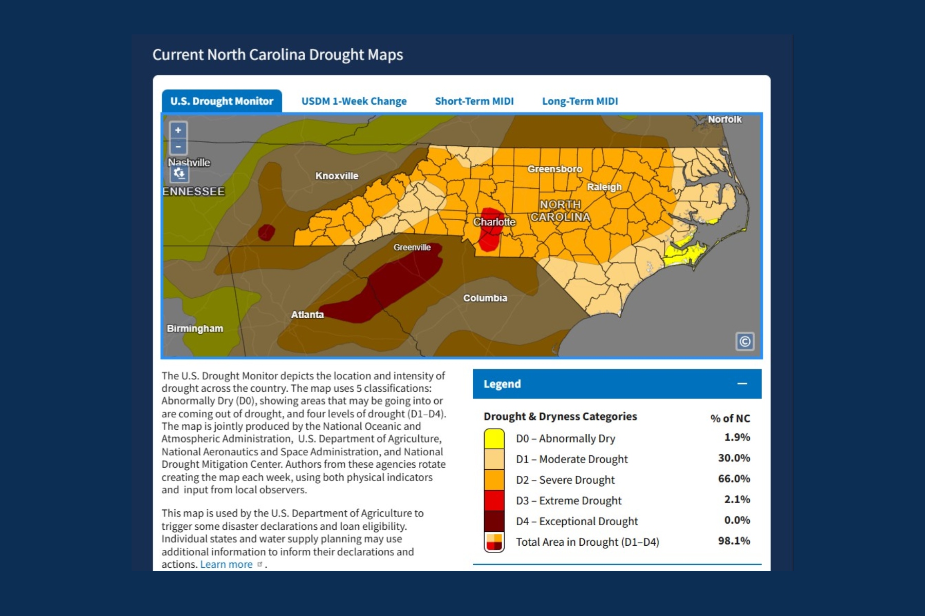 North Carolina Drought Map