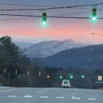 Tuesday sunrise seen from Patton Avenue in Asheville