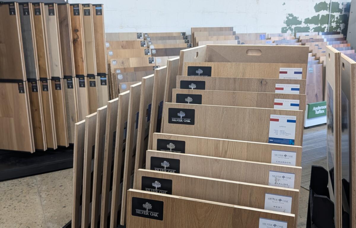 French Broad Flooring has a large selection of hardwood flooring in its showroom on Tunnel Road.