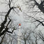 Helicopter making a water bucket drop on the Kitsuma Fire. (Photo credit: U.S. Forest Service/Matt Switzer)