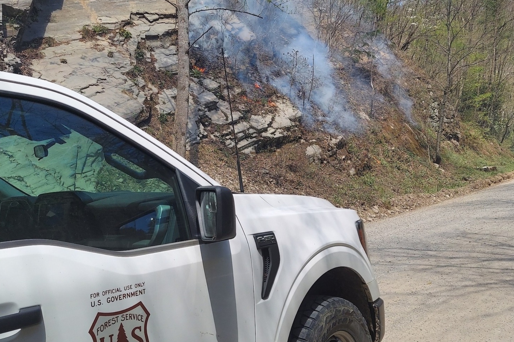 Smoldering fire activity on the Cold Springs Fire (Photo credit: U.S. Forest Service/Jamie Arjona)
