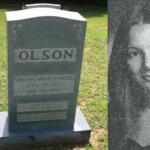Gravestone reading OLSON in a cemetery; inscription for Virginia Marie (Ginger) Sept. 13, 1953 – Apr. 15, 1973, with decorative top edge and grassy background.