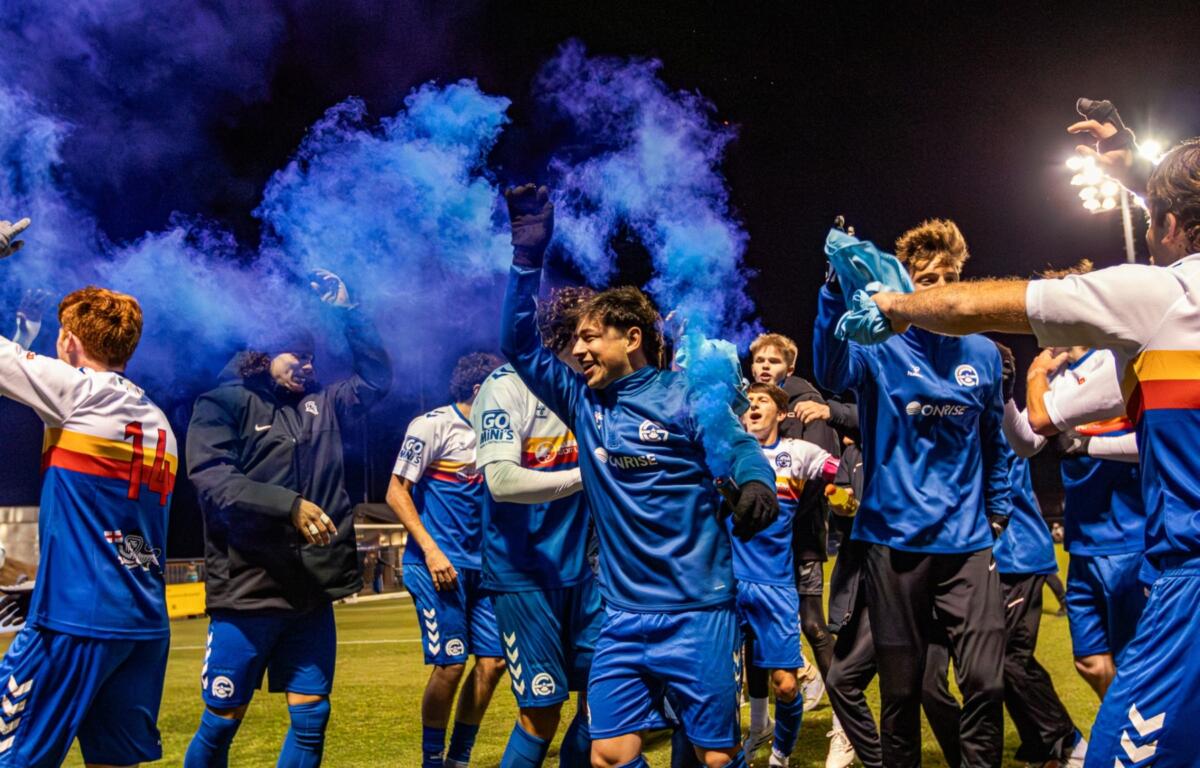 Asheville City SC celebrates its opening-round upset against the Greenville Triumph in the US Open Cup.