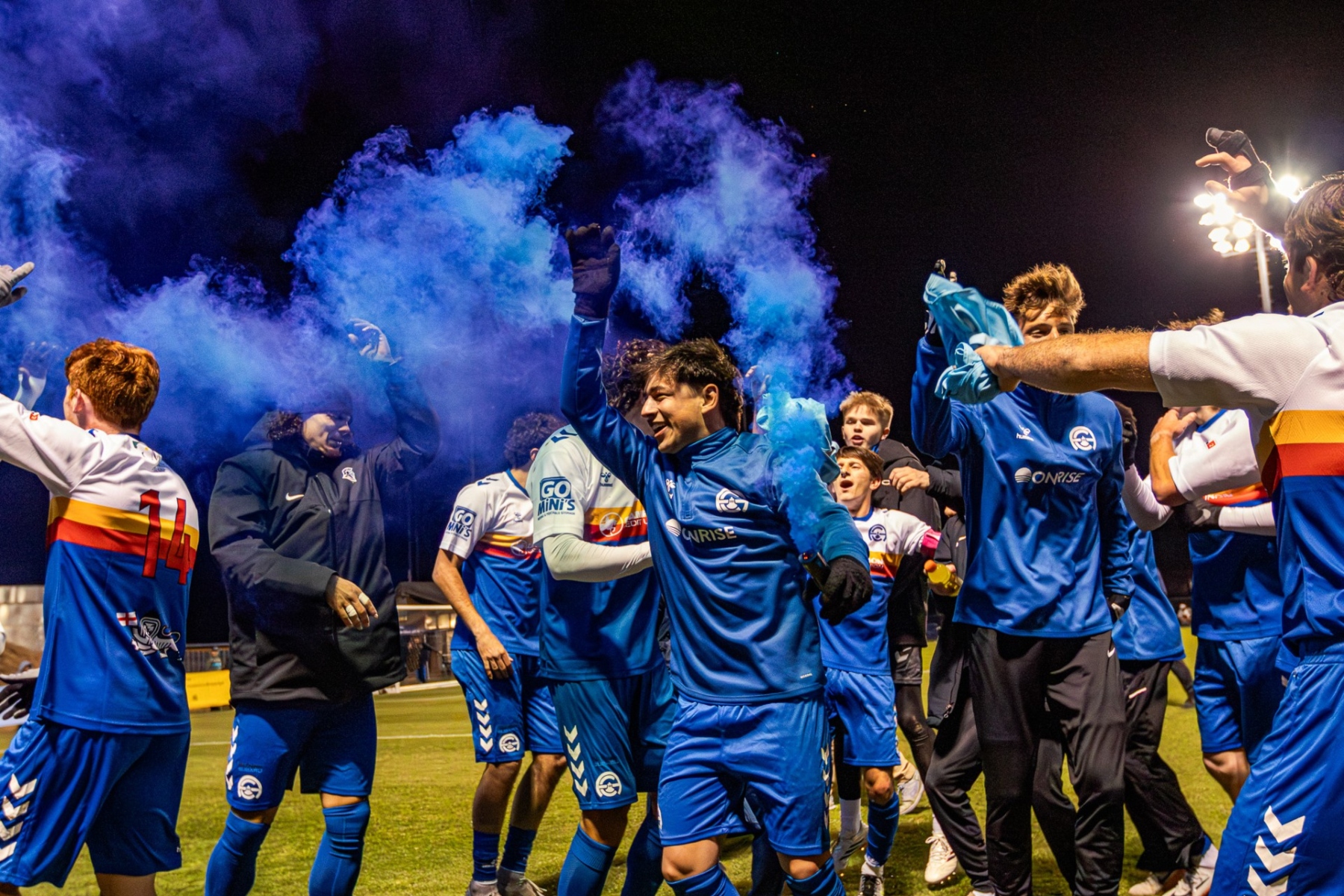 Asheville City SC celebrates its opening-round upset against the Greenville Triumph in the US Open Cup.