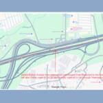 Map of Asheville area showing I-40/I-240 interchange; red line marks a left-lane closure on 240 EB from Regent Park Blvd to the French Broad River with dates noted on the overlay.