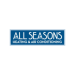 All Seasons Heating & Air Conditioning logo on a blue rectangle with a light border.
